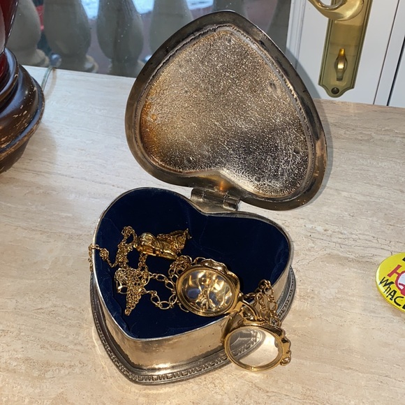 Vintage Other - Vintage Jewelry Box Chrome Heart Velvet Inside Extra Large Substantial 80’s